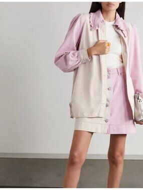 Ganni Ruffled Two-Tone Organic Denim Shirt